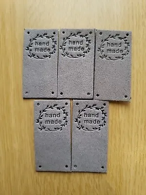 5x Faux Leather Handmade Labels Sew On Grey • £2