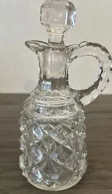 Vintage Pressed Glass Crystal Oil & Vinegar Cruet Decanter Bottle With Stopper • $10.50
