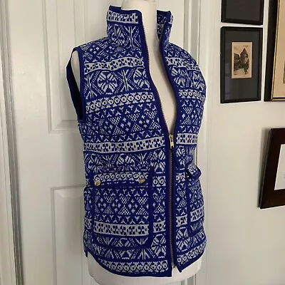 NWT J Crew Down Feather Fill Quilted Puffer Vest  Royal Blue N White Pattern XXS • $19.95