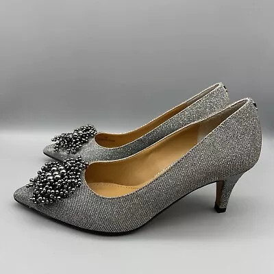 J. Renee Tacitha Pumps Women's Size 7 M Silver Pewter Glitter Dance G Shoes • $21.95