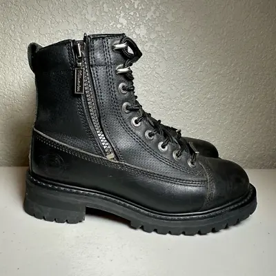 Milwaukee Womens 7.5 Freedom Flex Combat Boots Black Leather Lug Sole Ankle Zip • $37.95