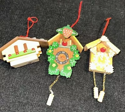 Vintage Christmas Ornaments- Mini Cuckoo Clocks House Bird Strawberry Wooden • $12.95