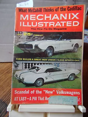 Mechanix Illustrated Feb 1964 Cover Ford Mustang VW Beetle Scam Cadillac Test • $2.99