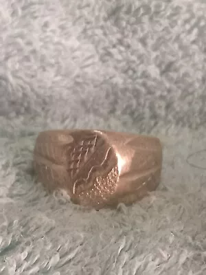 Vintage Estate Brass Men's Signet Ring Rocker Biker Statement Etched Size 10-3/4 • $15