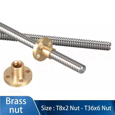 T8-T36 Trapezoidal 304 Steel Threaded Rod Brass Nut For Trapezoidal Lead Screw • $5.16