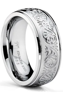 7MM Stainless Steel Ring With Engraved Florentine Design Sizes 4 To 13 • $12.99