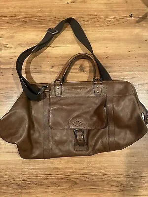 Fossil Duffel Unisex Weekender Bag / Doctor Bag  Brown Leather  21''x12''x12'' • $125