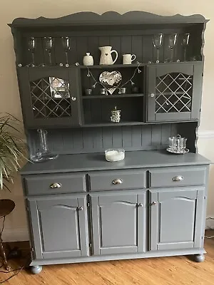 Grey Solid Pine Vintage Country Farmhouse Style Kitchen Dresser • £350