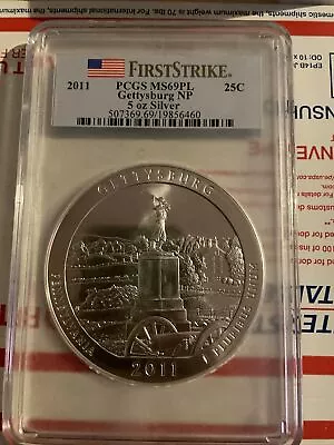 Gettysburg NP First Strike PCGS MS69PL 5oz .999 Fine SILVER Fast Shipping ATB • $167.88