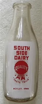 Vintage South Side Cow Farm Dairy Ackley Iowa IA Southside Quart Milk Bottle • $34.99