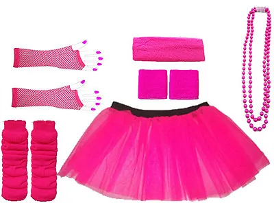 £8.99 • Buy Ladies Pink Neon Tutu Skirt Fancy Dress Hen Party Party Uv Fishnet  8-16 & 16-22