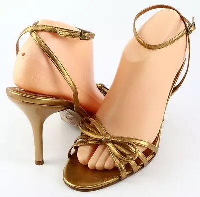 $180 VIA SPIGA SEGRO Cognac Metallic Leather Designer ITALY Strappy Sandals 8.5 • $44.99