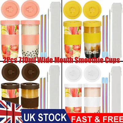 UK 2Pack 710ml Cup For Milkshake Smoothie Bubble Boba Tea Bottle With Lids Straw • £13.29