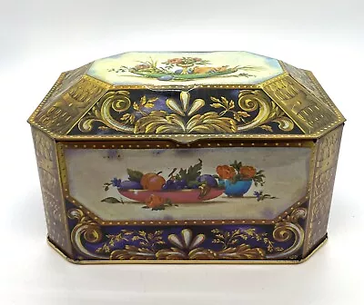 Vintage Fruit Floral Tin England Bristow's Of Devon Toffee Hinged Lid • $12.95