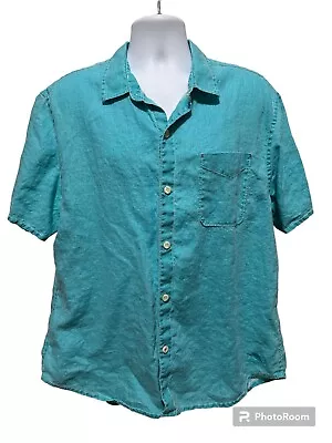 Tommy Bahama Relax Linen Short Sleeve Button Down Turquoise Men's Shirt Size XL • $22.99