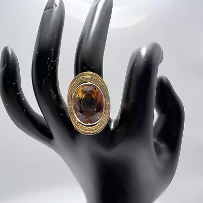 Vintage Oval Cut Citrine In European 18k Gold Ring Maker’s Marks Size 7 • $1450