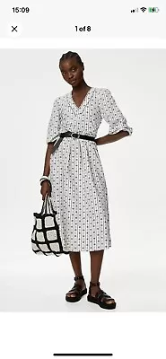 M&S Jacquard Cotton Rich V-Neck Midi Smock Dress Size 10 RRP £45 • £22.50