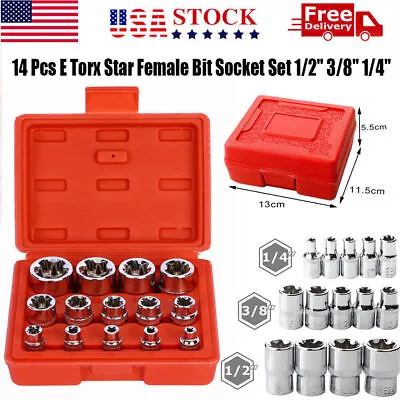 14Pcs E Torx Star Female Bit Socket Set 1/2  3/8  1/4  Drive E4-E24 Storage Case • $14.79