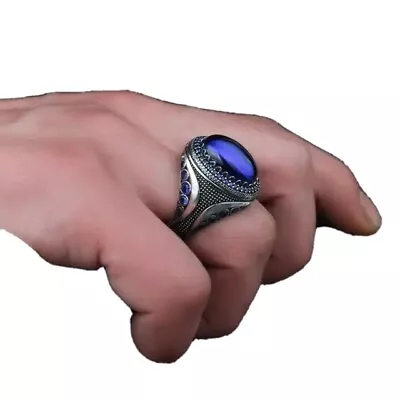 Stand Out With Silver Plated Ring Men With Dark Blue Lapis Lazuli • $25