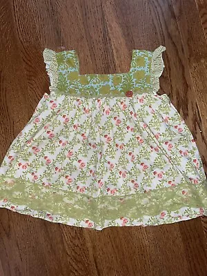 Matilda Jane Rose Floral Lace Greek Key  Flutter Ruffle  Serendipity Top Dress 4 • $19.99