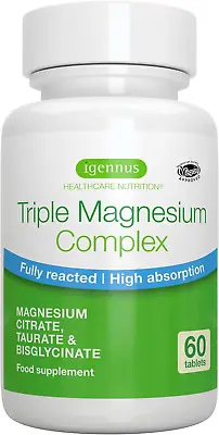 Triple Magnesium Complex 2000mg Magnesium Citrate Bisglycinate & Taurate 60 • £14.55