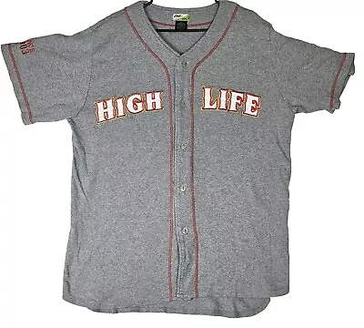 Miller High Life Baseball Jersey Shirt Mens Large Grey Button Up Beer Cse Promo  • $22.95