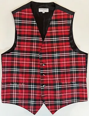 Vesuvio Napoli Men's Plaid Design Dress Vest Black Red White Suit Christmas Xmas • $24.99