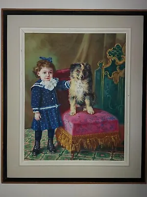 1954 Madeleine Delfosse (1909-1985) Listed Canadian Oil Little Girl W. Dog 16x20 • $325