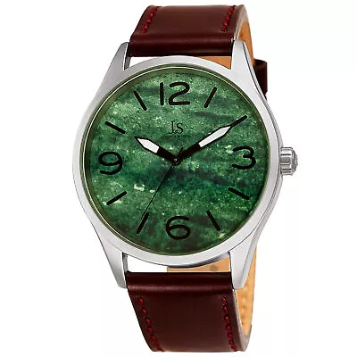 Men's Joshua & Son's JX144GN Quartz Green Marble Dial Brown Leather Strap Watch • $42.24