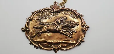 Estate Vintage Horse Racing W/ Jockeys Pendant Necklace Equestrian Bronze Tone • $22