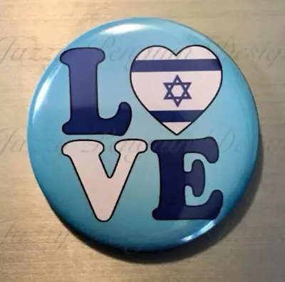 LOVE ISRAEL PIN BUTTON 2.25   Pinback Stand With Support Peace Anti War Isreal • $3.32