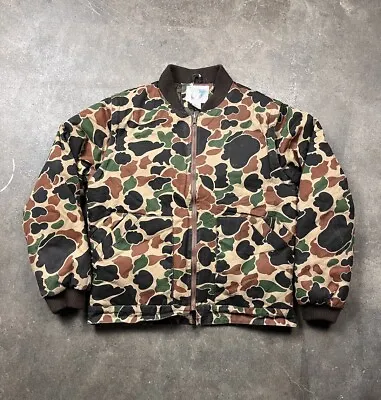 Vtg 90s Trophy Club Duck Camo Jacket Medium Vest Detachable Sleeves Puffer Korea • $30