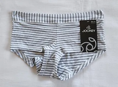 $9.17 • Buy Jockey W87028 GML Ladies Grey White Stripe Print Boyshort Brief Size 10 New