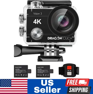 Dragon Touch 4K Action Camera 16MP Vision 3 Underwater Waterproof Camera 170° • $59.78