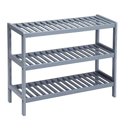£22.95 • Buy Grey Bamboo Shoe Rack Organiser Wooden Storage Bench Shelf Unit 3 Tier