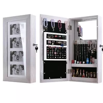 Wall Mounted Mirrored Jewelry Cabinet Armoire Storage Organizer Home Decor NEW • $43.79