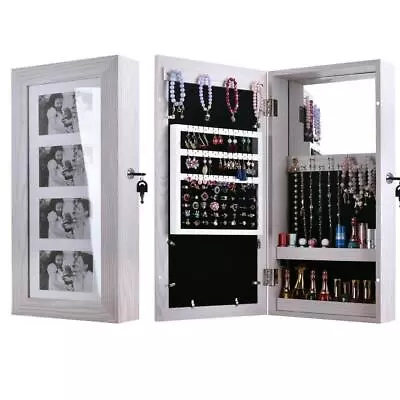 Wall Mounted Mirrored Jewelry Cabinet Armoire Storage Organizer Home Decor White • $36.99