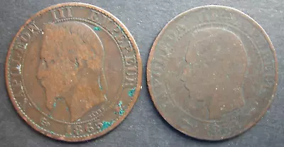 2 X Napoleon III 5 Centimes 1854 & 1865 • £0.99