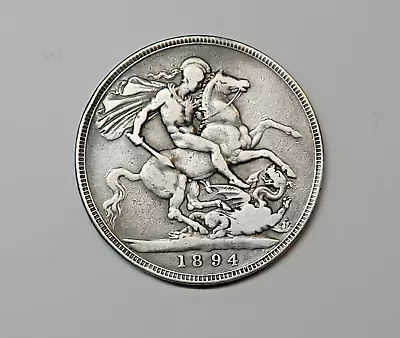 Great Britain :  Crown  1894.  Queen  Victoria.  0.9250 Silver. • $35.53