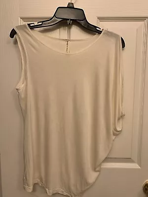 Maggie Ward  Asymmetric Ivory Top Slouchy Tee Short Sleeve Size XS • $68