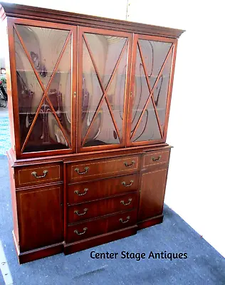 63526  Antique Mahogany Breakfront China Cabinet Curio With DESK • $575