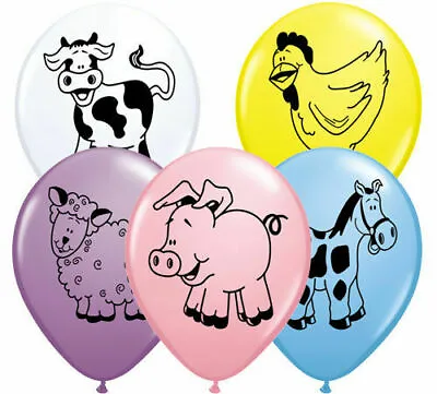 Pack Of 10 - 12  Latex Balloons Baby Girls Boys - Farm Animals Printed Balloons • £1.99