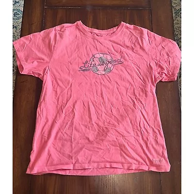 Life Is Good Pink Soccer Short Sleeve T-Shirt Regular Fit Women's SIze Large • £14.25