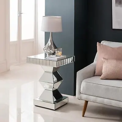 Mirror Angle Side Table | Mirrored Modern Glass Living Room Furniture | 60cm • £154.99