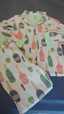 Munki Munki Pajama Set Sz L Rayon/Bamboo Cotton Peach Champagne Bottles • $22