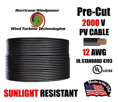 12 AWG Gauge PV Wire 1000/2000 Volt Pre-Cut 15-500 Ft For Solar Installation  • $175