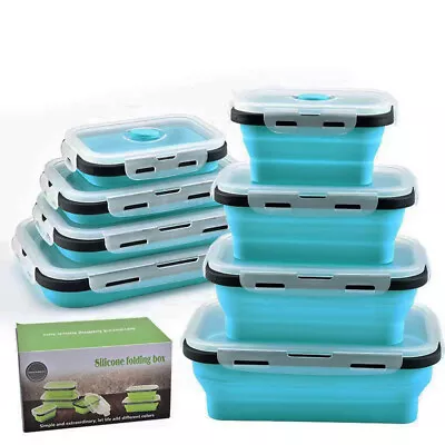 8 Foldable Silicone Collapsible Folding Storage Lunch Boxes Silicone Food Boxs • £21.89