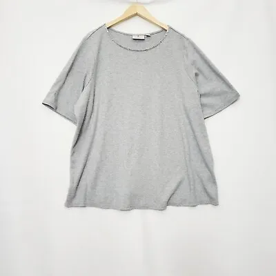 Quacker Factory Top 3X Gray Knit Rhinestone Neck Bling Short Sleeve Cotton Shirt • $15.50