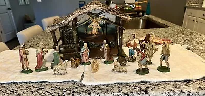 Vintage Italy Paper Mache 20 Piece Figures Nativity Christmas Manger Set Wood • $49.99