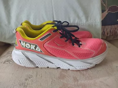 Women's Hoka One One Clifton. Size 10.5. Coral/Yellow Color. Good Used Condition • $14.80